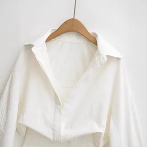 Minimalist white striped long sleeve shirt bodysuit with fake two-piece design and slimming waist
