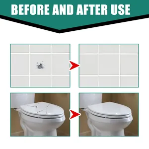 Ceramic tile repair paste showing effective before and after results on tiles and toilet lids