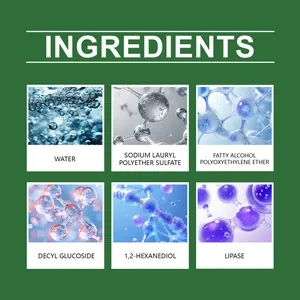 Detailed ingredient list for kitchen cleaner featuring molecular structure graphics