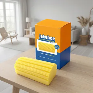 Vista detallada de la esponja JAKEHOE con textura ranurada y caja de embalaje