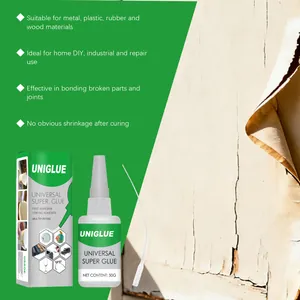Detail van universele superlijm met lijst van functies voor doe-het-zelf reparaties thuis