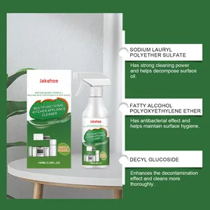 Detail view of JAKEHOE multifunctional kitchen cleaner ingredients and benefits.