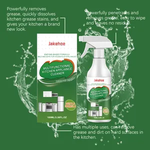 JAKEHOE 100ml enzyme-based kitchen appliance cleaner spray removes grease effectively.