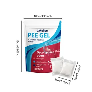 Dimensions of Jakehoe urine gel pouch (10x15cm) and individual sachets for odor control