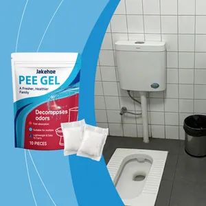 Jakehoe 10pcs urine coagulant pee gel sachets with the bathroom usage background