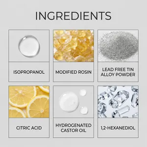 Detailed ingredient analysis of soldering flux showing Isopropanol and Rosin