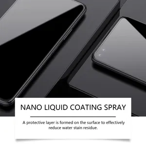 Detail of nano liquid coating spray applied on smartphone screens for protection.
