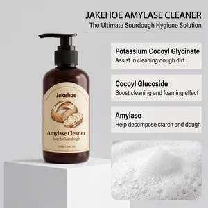 Professional amylase cleaner showing foam texture and key dough-cleaning ingredients.