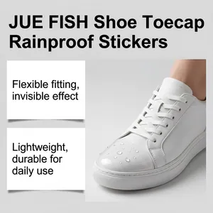 Adhesivo impermeable transparente aplicado en la puntera de zapatillas blancas de piel