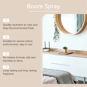 Detail of modern interior scene highlighting key benefits of a fresh room spray