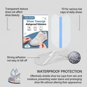 Detalle que muestra la textura transparente y fuerte adhesión de los protectores de puntera.