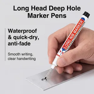 Deep hole marker pen with long nib being used to mark precisely on a metal plate