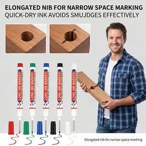 Long nib marker set with elongated steel tips for precision marking in deep wood holes