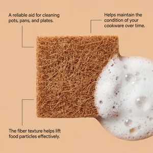 Primer plano de la textura de fibra de coco natural en una esponja de limpieza