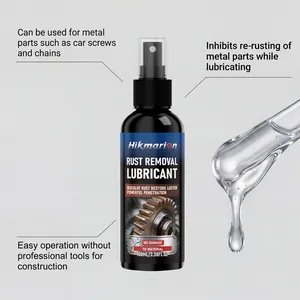 Hikmarion 100ml rust removal lubricant spray bottle with clear liquid droplet detail