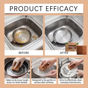 Muestra de eficacia de esponja de fibra de coco natural limpiando grasa de cocina