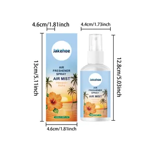 Gedetailleerde afmetingen van Jakehoe 100ml Hawaiian Aloha luchtverfrisser en doos