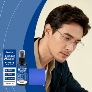 JAKEHOE anti-fog spray for eyewear lenses shown with a male model wearing glasses