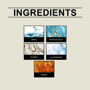 Gedetailleerde ingrediëntenlijst voor luchtverfrisser spray met water, glycerine en parfum