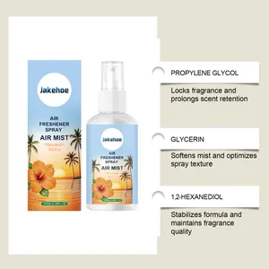Detail van JAKEHOE Hawaiian Aloha luchtverfrisser spray ingrediënten en voordelen