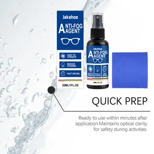 Close-up of JAKEHOE anti-fog spray kit with quick-dry formula and cleaning cloth