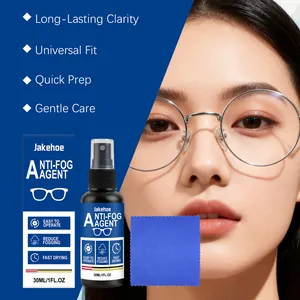 Jakehoe anti-fog spray kit for eyewear with microfiber cloth and Asian model
