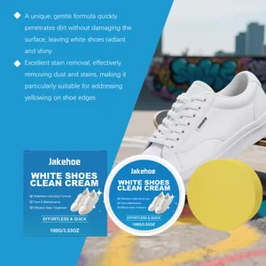 Detail view of Jakehoe white shoes cleaning cream kit with sponge for gentle formula care
