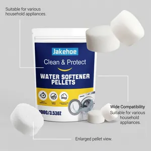 Nahaufnahme von Jakehoe Wasserenthärter-Pellets für Waschmaschinen und Haushalt