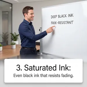 Primer plano del rendimiento de la tinta negra saturada del marcador Noteory profesional
