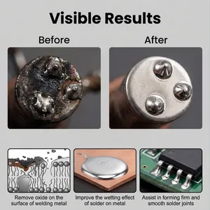 Before and after comparison of soldering flux cleaning metal oxide on iron tips