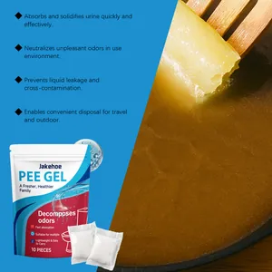 Close-up of Jakehoe pee gel solidifying liquid into a firm jelly-like substance
