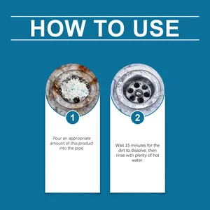 English instruction guide for using the pipe dredge agent to clean kitchen sinks.