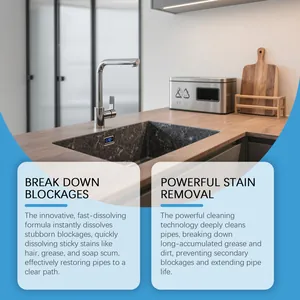 Modern kitchen sink with faucet showing pipe blockage removal and powerful stain cleaning