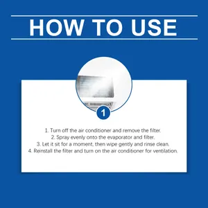 Usage instructions for air conditioner cleaner showing filter cleaning steps.