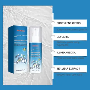 Detalle de ingredientes del spray desodorante para calzado de té verde Jakehoe