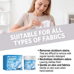 JUE FISH multi-purpose laundry paste showing deep stain removal on white clothing
