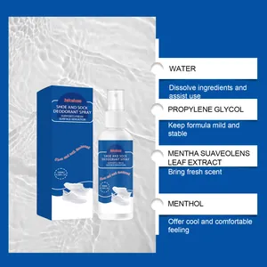 Liste détaillée montrant les ingrédients du spray déodorant pour chaussures.