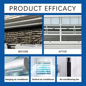 Before and after effect of air conditioner cleaner on hanging and vertical AC units.