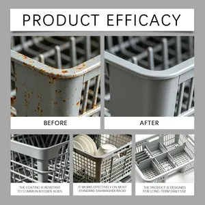 Effect of dishwasher rack repair coating showing anti-rust and durability details