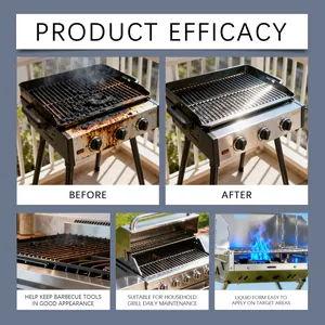 Comparaison montrant l'efficacité du nettoyant pour barbecue sur les grilles encrassées.