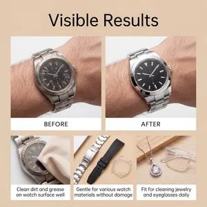 Detailed before and after comparison of watch cleaning showing effective dirt removal and shine