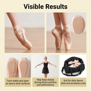 Detailed view of non-slip grip on ballet pointe shoes after applying rosin spray.