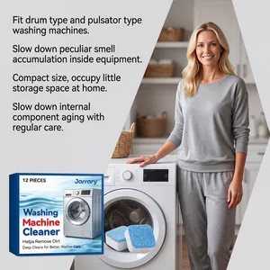 High-quality Jarrary washing machine cleaner tablets shown with a lifestyle home setting.