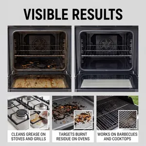 Visible results of oven and grill cleaner showing removal of burnt residue and grease