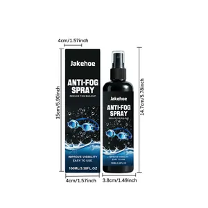 Detailed dimensions of Jakehoe 100ml anti-fog spray bottle and its packaging box