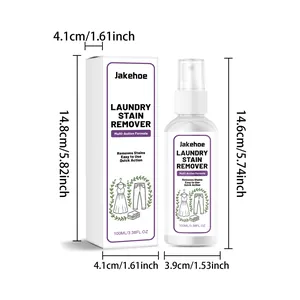 Detailed dimensions of 100ml Jakehoe laundry stain remover spray and box packaging