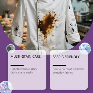 Effective liquid multi-stain remover for white chef uniforms and various everyday fabrics
