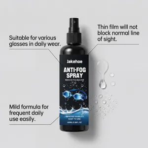 Detail view of JAKEHOE anti-fog spray bottle with realistic liquid droplet texture