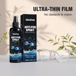 Detailed view of Jakehoe 100ml anti-fog spray bottle and box with clear glasses