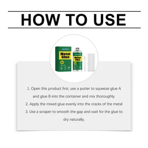 Detailed step-by-step instructions for JAKEHOE metal repair glue with product visual